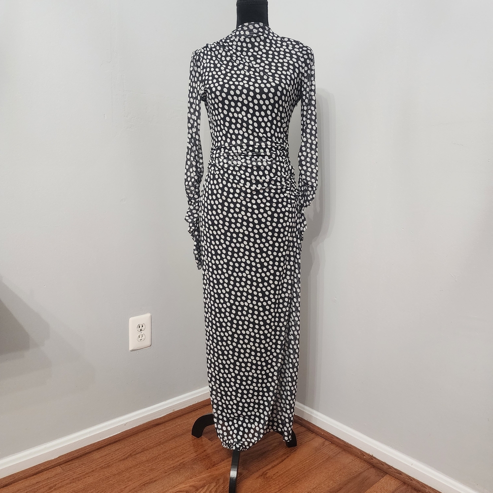 Zara Black and White Polka Dot Long Sleeve Maxi Dress